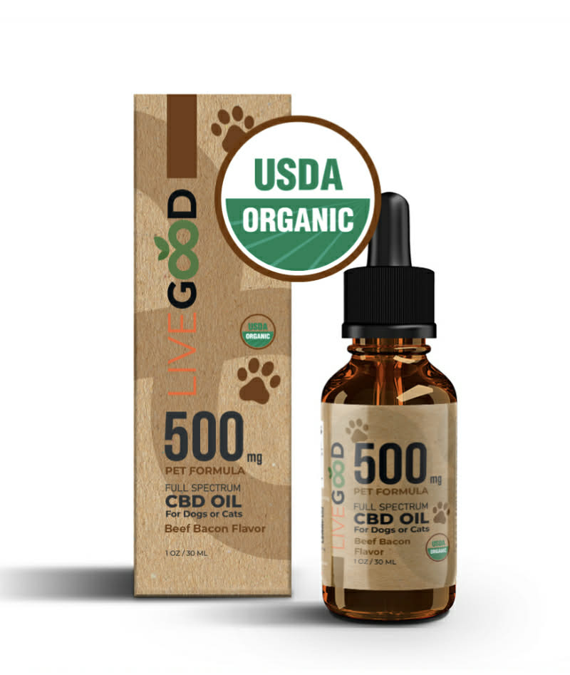 LiveGood CBD Oil for Pets - Full Spectrum Beef Bacon Flavor